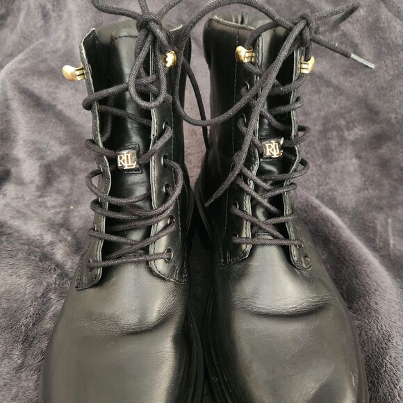 Lauren Ralph Lauren Women's Carlee Lug-Sole Booties  Color Black Leather Size 7 - Picture 7 of 9